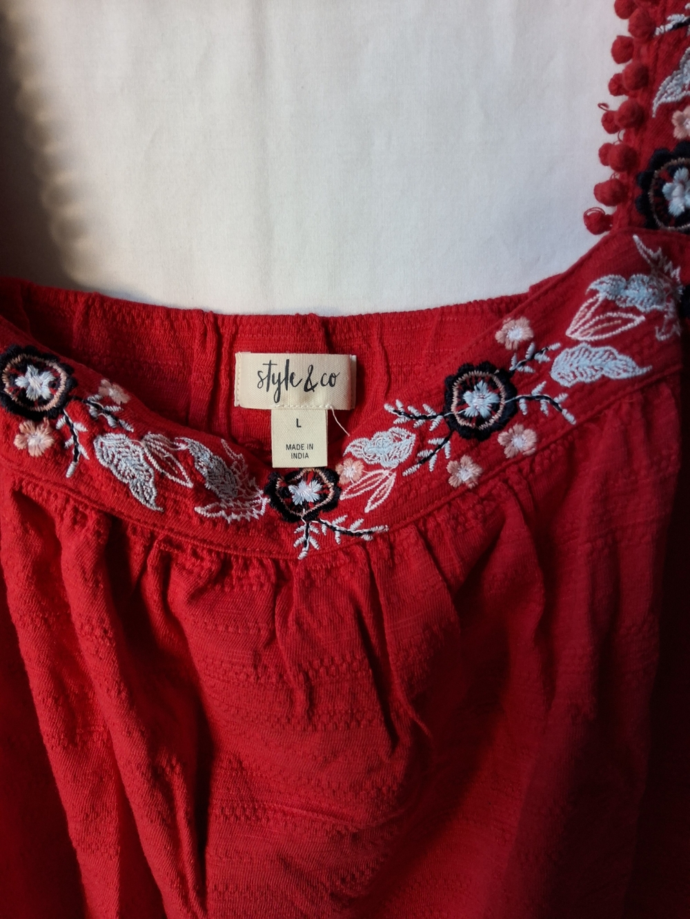 Style & Co. Red Embroidered Ruffle‎ Strap Tank - Picture 2 of 5